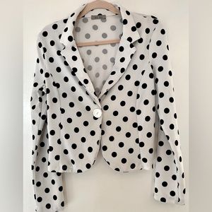 Black and White polka dot lightweight long sleeve jacket.  Size L ( runs small)